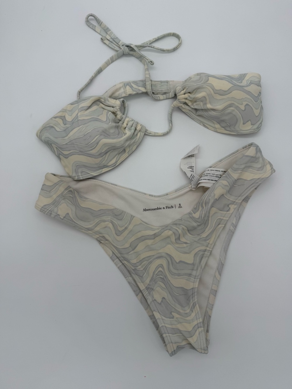 Abercrombie & Fitch Marble Swirl Bikini in Cream and Light Gray